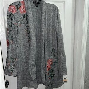 INC International Concepts Gray and Red Floral Cardigan